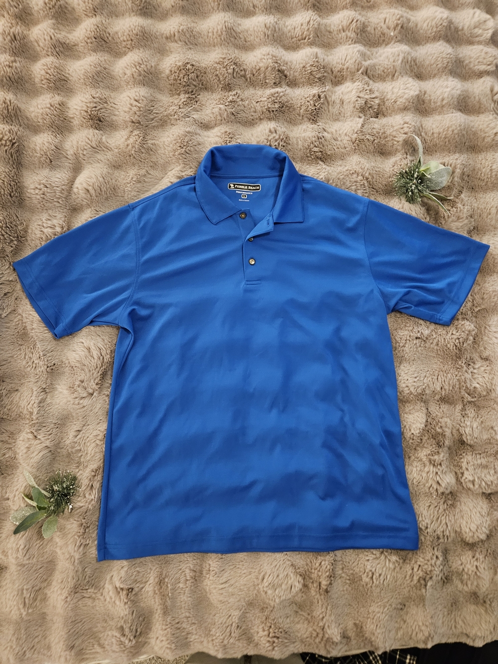 Pebble Beach Performance Golf Polo Men's Large Blue Stretch Short Sleeve Shirt - Picture 2 of 7